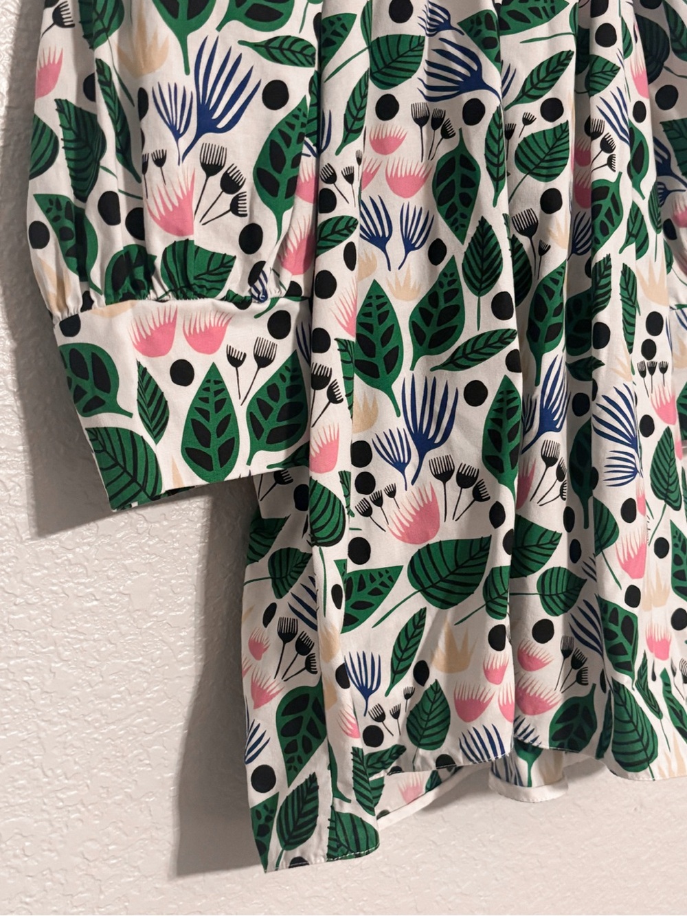 Tish Cox Leaf & Bloom Puff Sleeve Blouse - Green/Pink on Cream - Picture 2 of 8